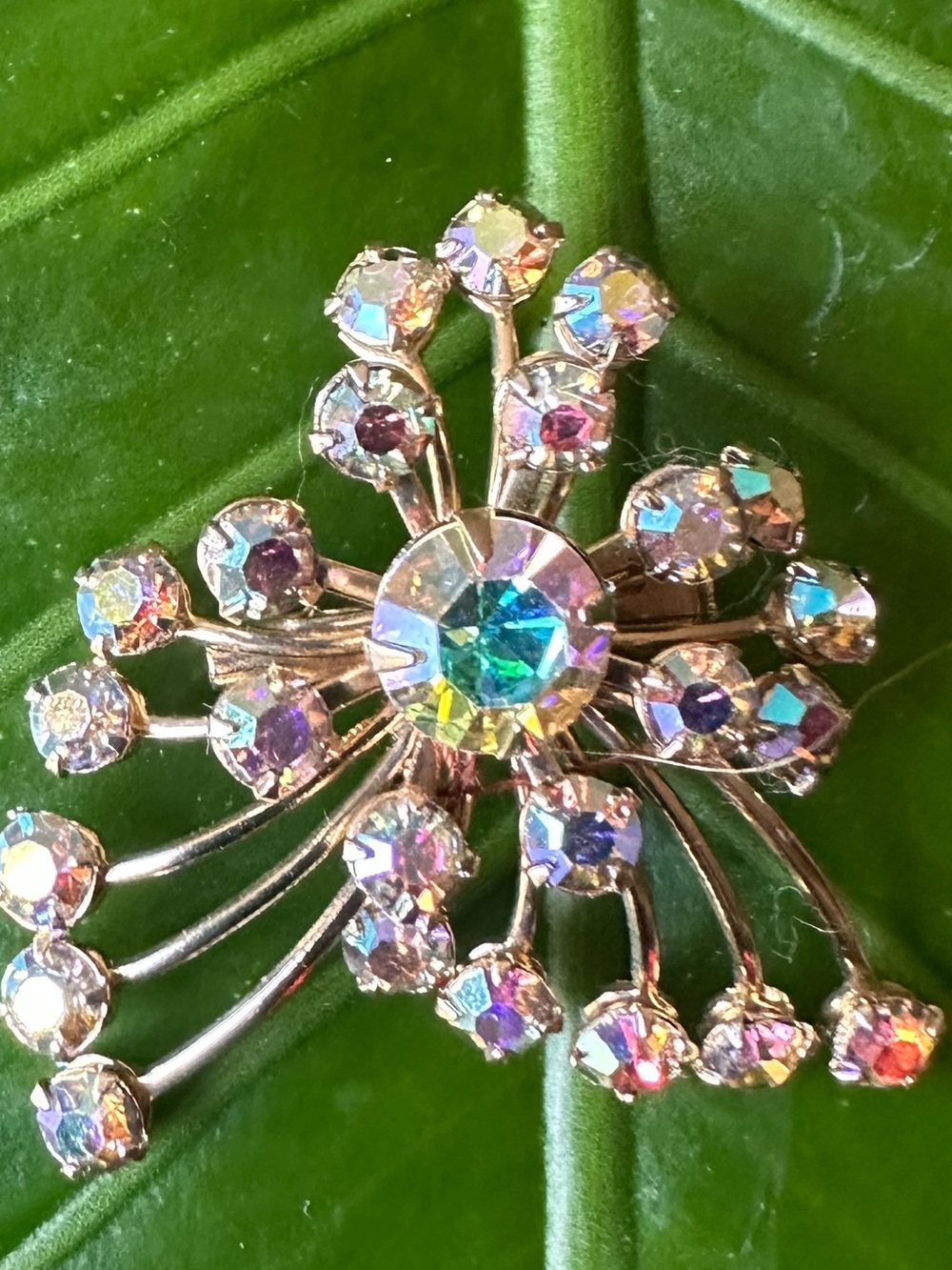 Aurora Crystal Burst Brooch - Iridescent Gold-Tone